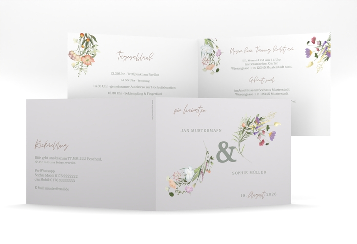 Hochzeitseinladung Wildblumen Bouquet mittlere Klappkarte quer bunt