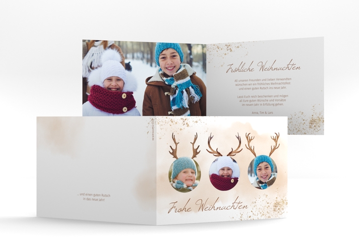 Weihnachtskarte "Rentierbande" A6 Klappkarte Quer kreativ mit Kinderfotos mit Geweih