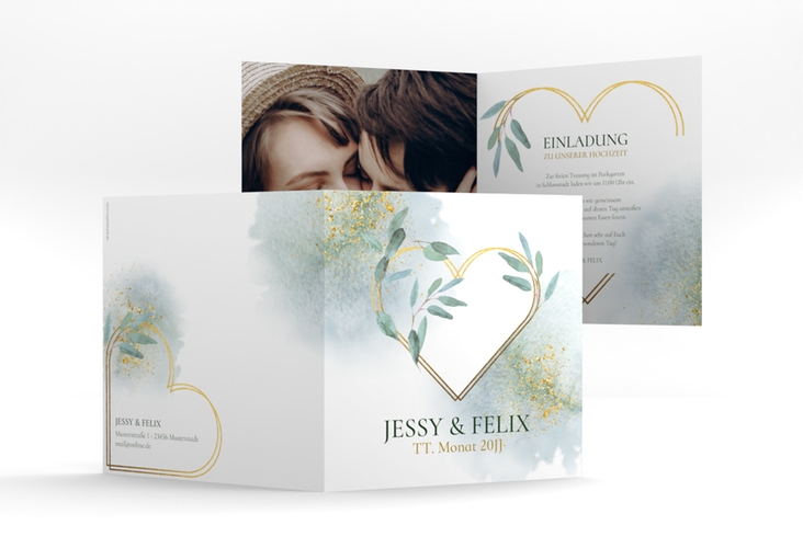 Hochzeitseinladung Amore quadr. Klappkarte weiss hochglanz