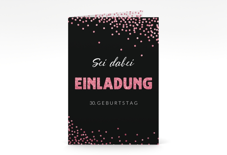 Einladung Geburtstag Glitzer A6 Klappkarte hoch pink hochglanz