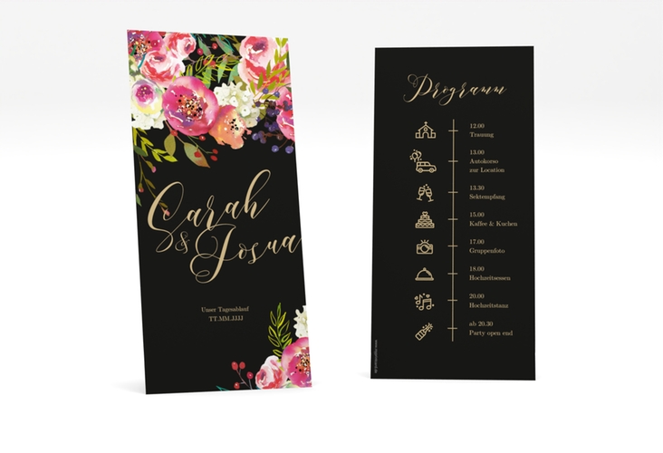 Tagesablauf Hochzeit Flowerbomb lange Karte hoch schwarz