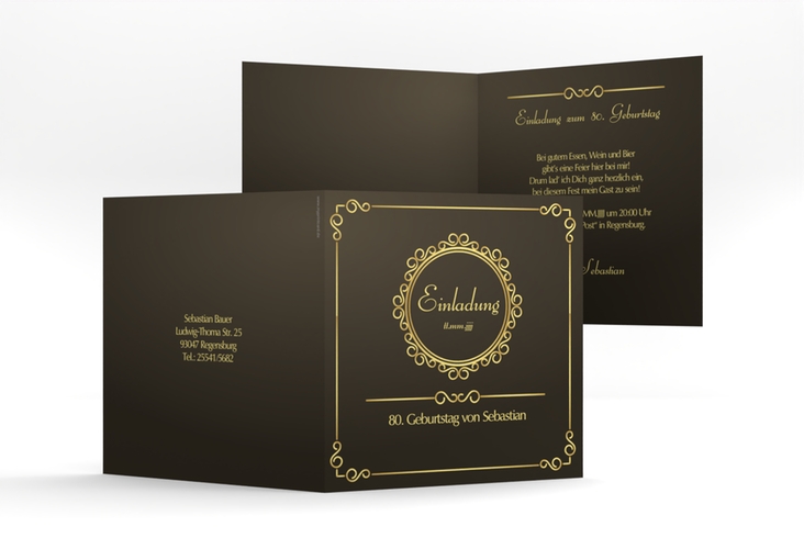 Einladung 80. Geburtstag Bert/Berta quadr. Klappkarte braun