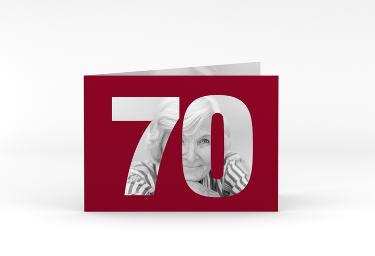 Einladung 70. Geburtstag Numbers A6 Klappkarte quer rot hochglanz