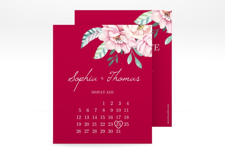 Save the Date-Kalenderblatt "Blooming" Kalenderblatt-Karte rot