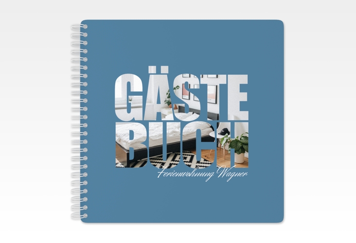 Gästebuch Ferienwohnung Apartment Ringbindung blau in modernem Typografie-Design