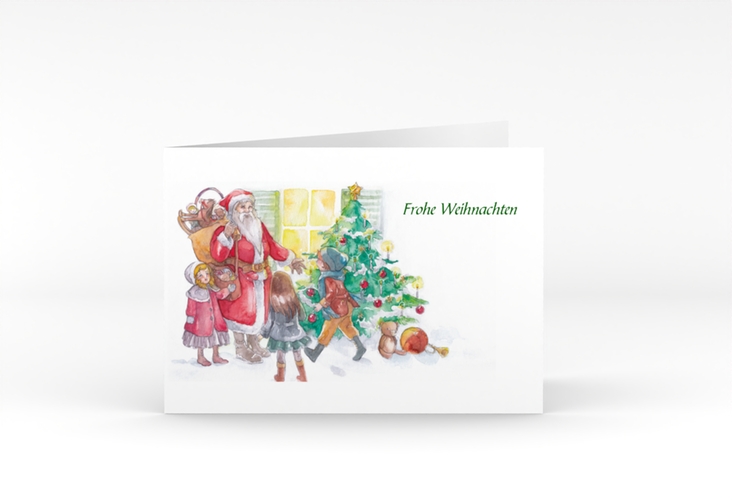 Weihnachtskarte Bescherung A6 Klappkarte quer weiss
