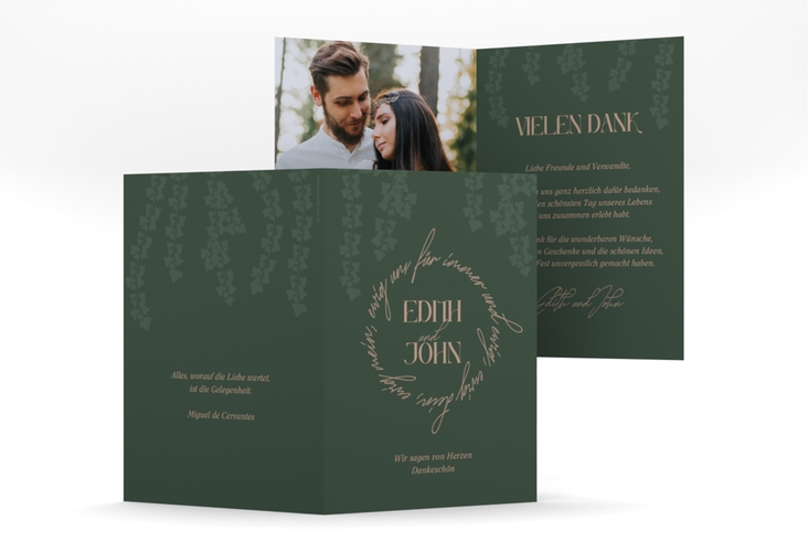 Danksagungskarte Hochzeit Efeugrün A6 Klappkarte hoch im Fantasy-Elfen-Design mit Efeu