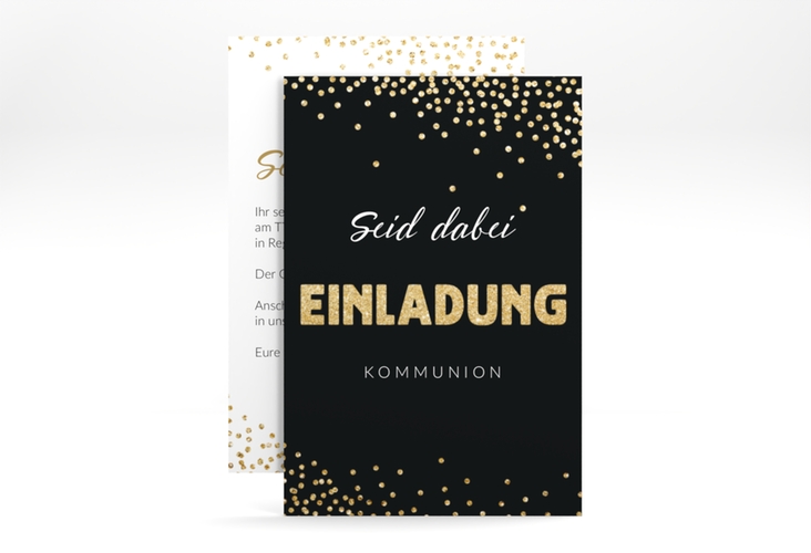 Kommunionseinladung Glittery A6 Karte hoch gold