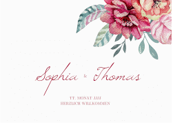 Klick: Details zu Willkommensschild Hochzeit "Blooming" anzeigen Willkommensschild Hochzeit Blooming 70 x 50 cm Poster weiss