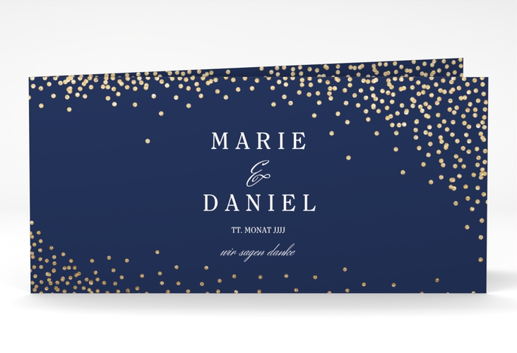 Danksagung Hochzeit Glitter lange Klappkarte quer blau hochglanz