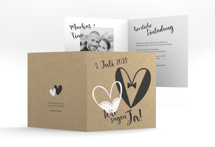 Hochzeitseinladung Dresscode quadr. Klappkarte Kraftpapier