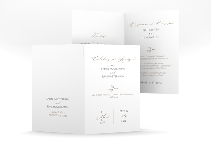 Einladungskarte Hochzeit Plain A6 Klappkarte hoch weiss hochglanz