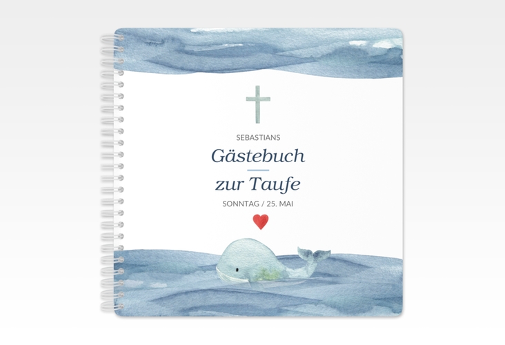 Gästebuch Taufe Blauwal Ringbindung blau