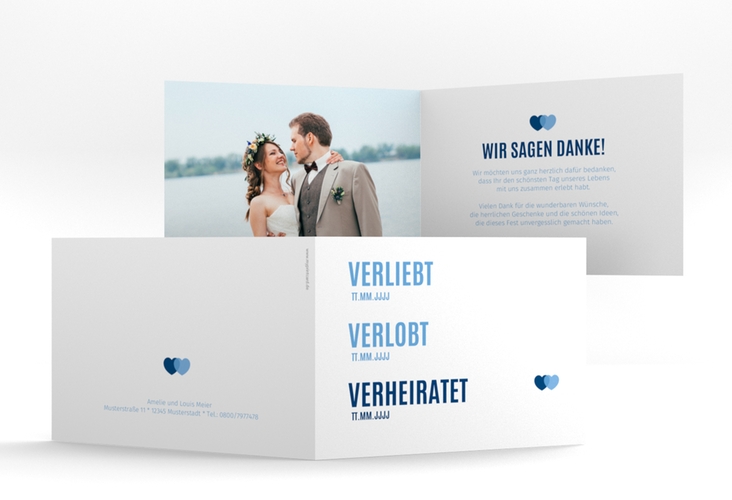 Danksagungskarte Hochzeit "Couple" DIN A6 Klappkarte quer blau