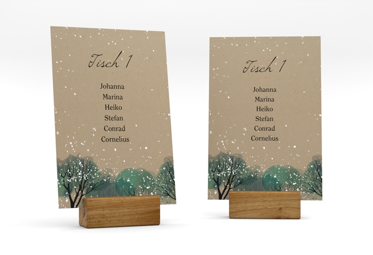 Tischaufsteller Hochzeit Winterhochzeit Tischaufsteller Kraftpapier hochglanz