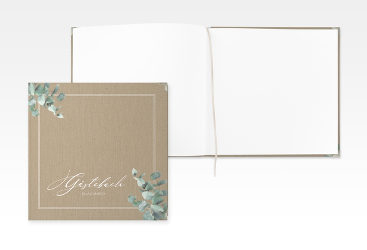 Gästebuch Selection Hochzeit Eucalypt Leinen-Hardcover Kraftpapier mit Eukalyptus und edlem Rahmen