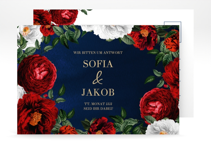 Antwortkarte Hochzeit Florista A6 Postkarte blau