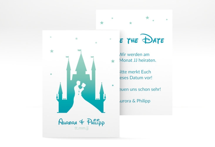 Save the Date-Visitenkarte Castle Visitenkarte hoch tuerkis