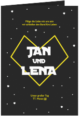 Klick: Details zu Einladungskarte Hochzeit "Starlove" anzeigen Einladungskarte Hochzeit Starlove A6 Klappkarte hoch schwarz mit Sci-Fi-Universum