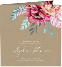 Klick: Details zu Hochzeitseinladung "Blooming" anzeigen Hochzeitseinladung Blooming quadr. Klappkarte Kraftpapier