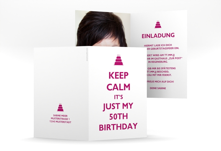 Einladung 50. Geburtstag KeepCalm A6 Klappkarte hoch weiss hochglanz