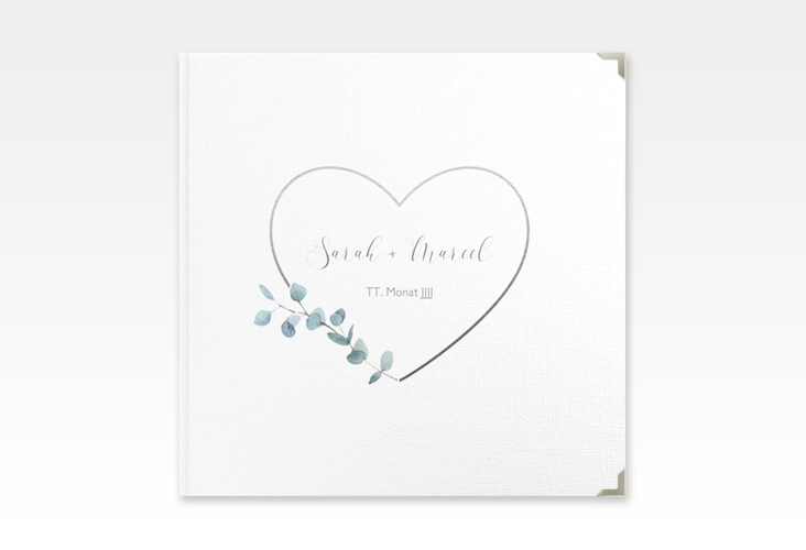 Gästebuch Selection Hochzeit Greenheart Leinen-Hardcover grau mit elegantem Herz und Eukalyptus-Zweig