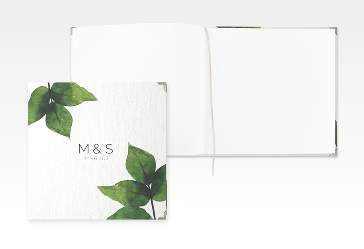 Gästebuch Selection Hochzeit Greenery Leinen-Hardcover minimalistisch mit grünen Blättern