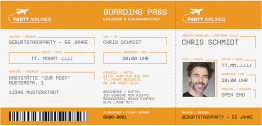 Einladung Geburtstag Boardingpass lange Karte quer orange