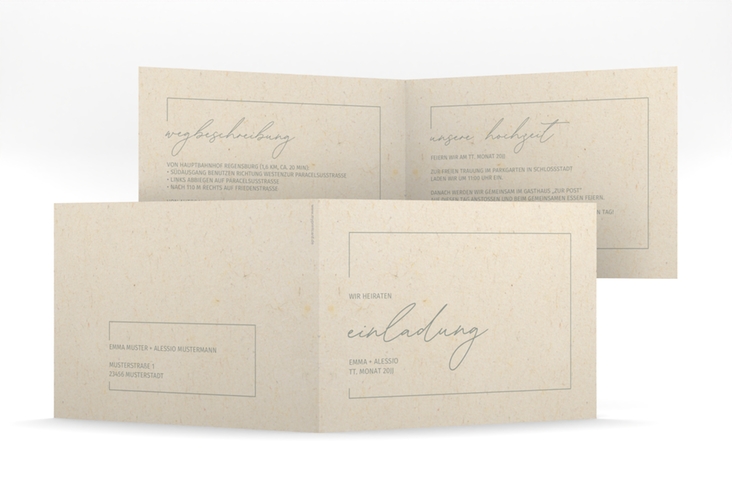 Hochzeitseinladung Simple Line mittlere Klappkarte quer beige