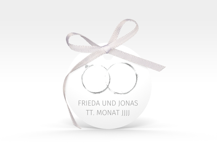 Geschenkanhänger Hochzeit Trauringe Geschenkanhänger, rund grau hochglanz minimalistisch gestaltet mit zwei Eheringen