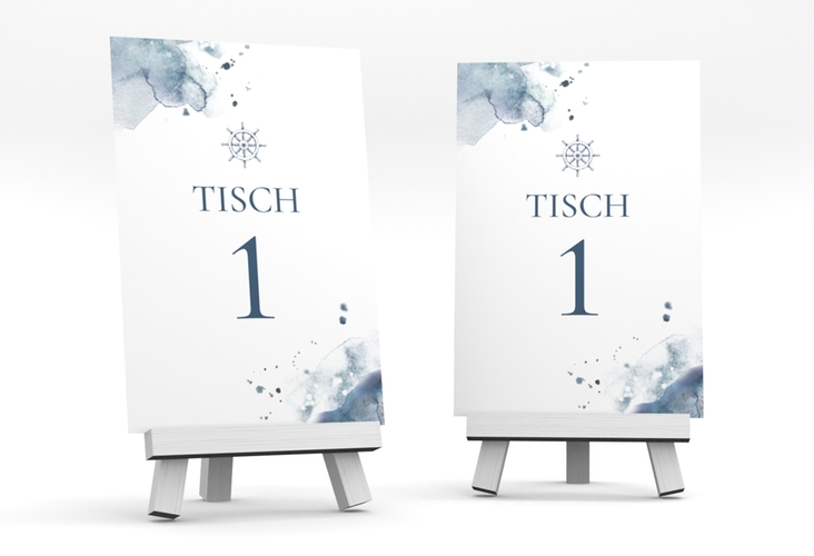 Tischnummer Hochzeit Steuerrad Tischaufsteller in maritimen Blautönen