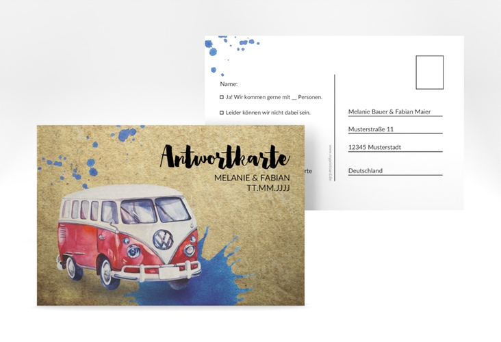 Antwortkarte Hochzeit  Bulli A6 Postkarte