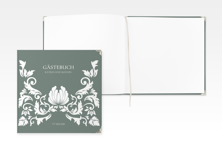Gästebuch Selection Hochzeit Royal Leinen-Hardcover gruen mit barockem Blumen-Ornament