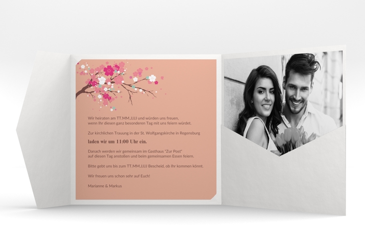 Hochzeitseinladung "Sakura" Pocketfold apricot