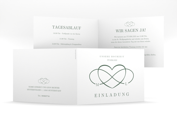 Hochzeitseinladung Infinity mittlere Klappkarte quer gruen