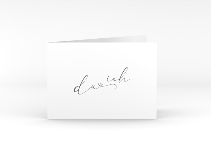 Hochzeitseinladung Zweisamkeit A6 Klappkarte quer weiss hochglanz im minimalistischen Stil mit Aufschrift du & ich