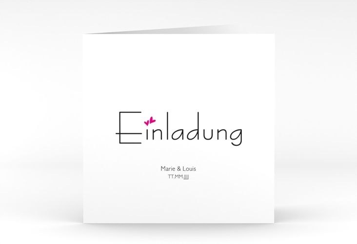 Hochzeitseinladung Twohearts quadr. Klappkarte pink hochglanz