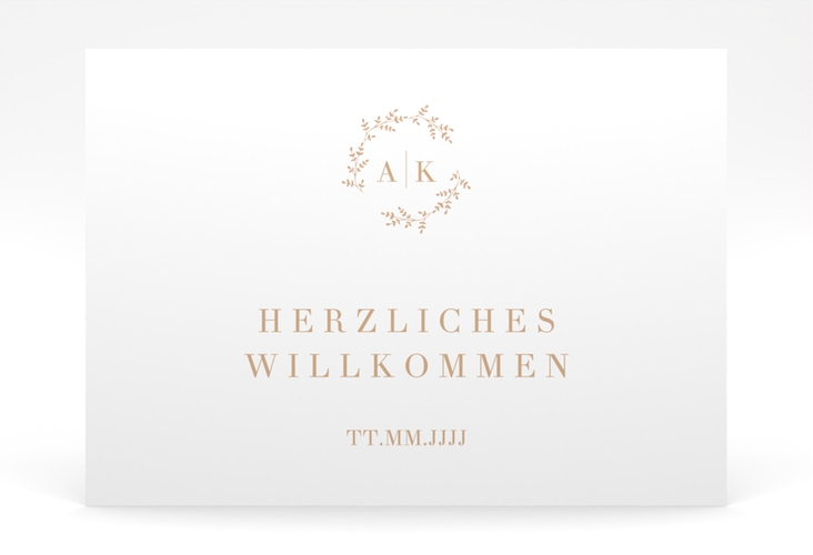 Willkommensschild Poster Filigrana 70 x 50 cm Poster beige in reduziertem Design mit Initialen und zartem Blätterkranz