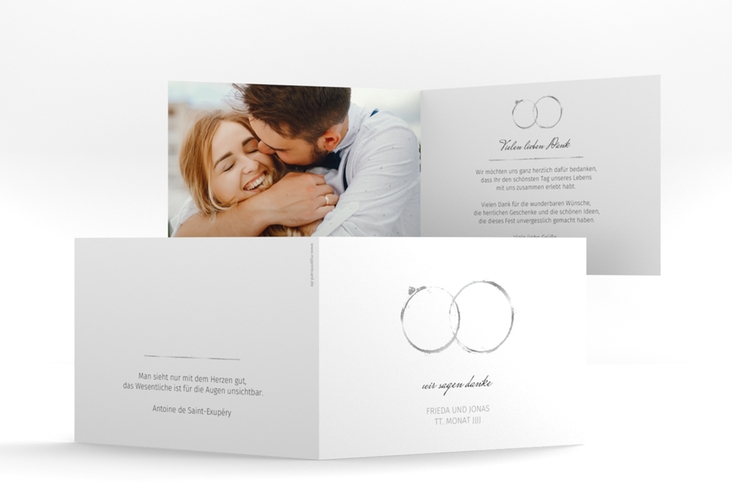 Dankeskarte Hochzeit Trauringe A6 Klappkarte quer grau minimalistisch gestaltet mit zwei Eheringen