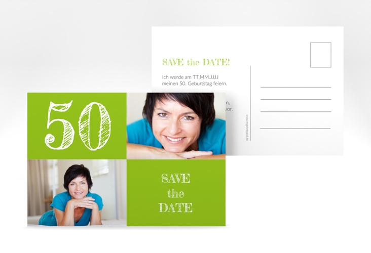 Save the Date-Postkarte Geburtstag Lebensfreude A6 Postkarte gruen