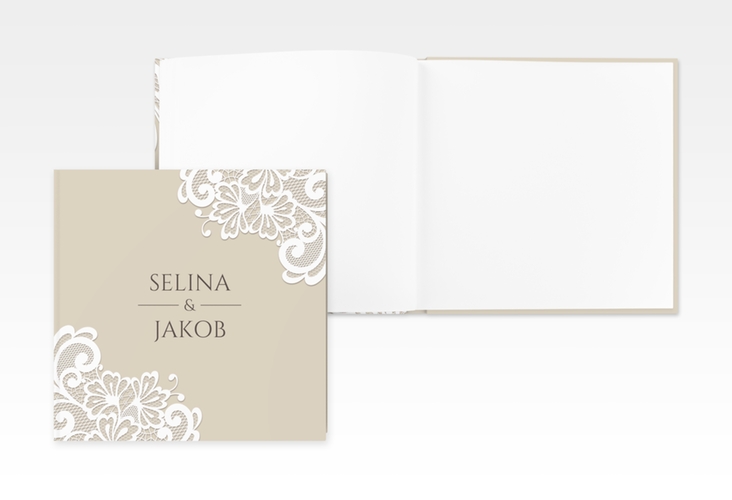 Gästebuch Creation Hochzeit Vintage 20 x 20 cm, Hardcover beige mit floraler Spitze