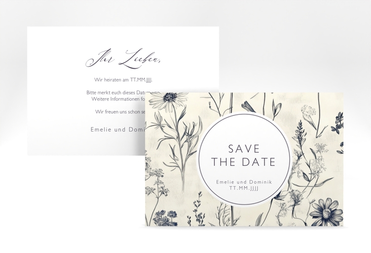 Save the Date-Karte Chinoiserie A6 Karte quer beige hochglanz