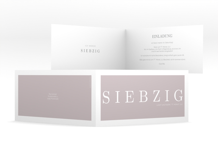 Einladung 70. Geburtstag Schlicht lange Klappkarte quer grau hochglanz