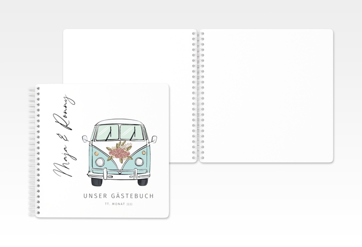 Gästebuch Hochzeit Hochzeitsbulli Ringbindung blau