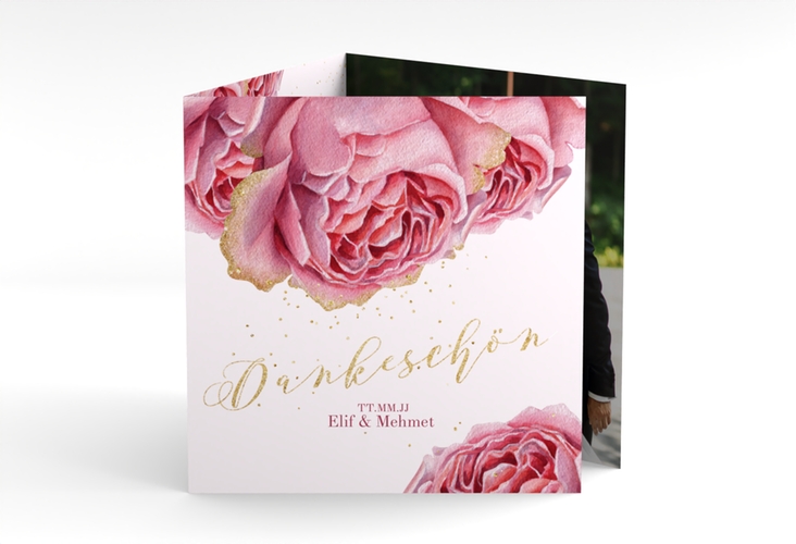 Dankeskarte Hochzeit Cherie quadr. Doppel-Klappkarte gold