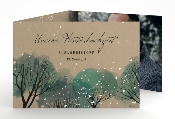 Hochzeitseinladung Winterhochzeit A6 Doppel-Klappkarte Kraftpapier