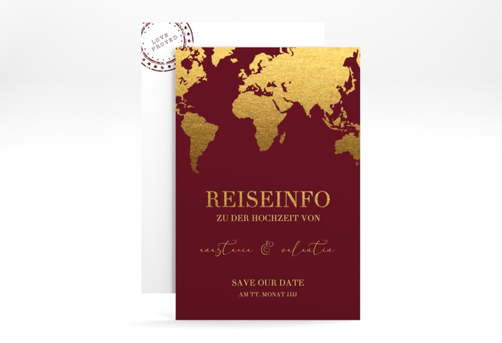 Save the Date-Karte Traumziel A6 Karte hoch rot im Reisepass-Design
