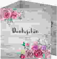 Dankeskarte Hochzeit Flourish quadr. Doppel-Klappkarte weiss mit floraler Bauernmalerei auf Holz