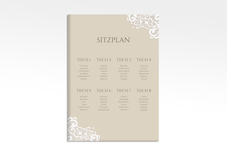 Sitzplan Leinwand Hochzeit Vintage 50 x 70 cm Leinwand mit floraler Spitze