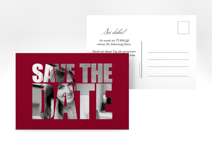 Save the Date-Postkarte Geburtstag Jahreszahl A6 Postkarte rot hochglanz